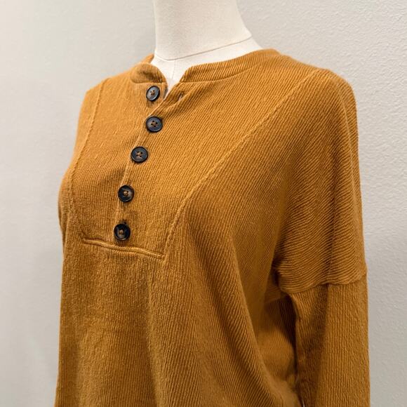 Madewell Texture Thread Seamed Henley Gold Burnt Orange Small Long Sleeve Fall - Picture 4 of 10